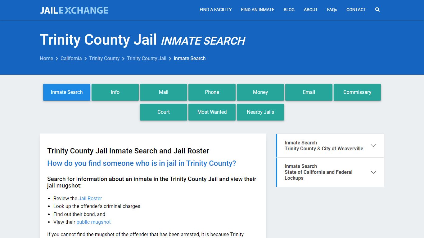 Inmate Search: Roster & Mugshots - Trinity County Jail, CA - Jail Exchange